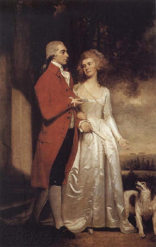 George Romney Sir Christopher and Lady Sykes strolling in the garden at Sledmere Norge oil painting art